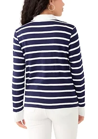 Petite Long Sleeve Stripe Popover Top