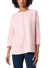 Women's Serenity Knit 3/4 Dolman Sleeve Seam Detail Tunic Top