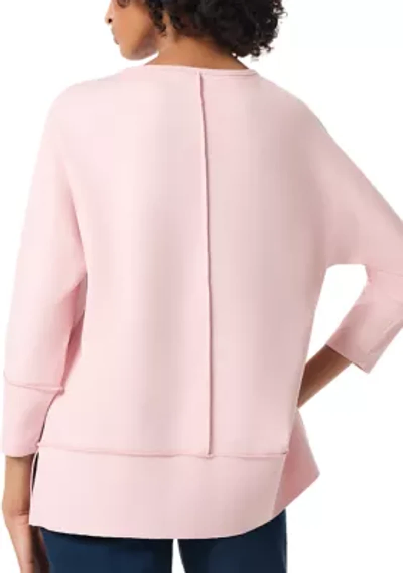 Women's Serenity Knit 3/4 Dolman Sleeve Seam Detail Tunic Top