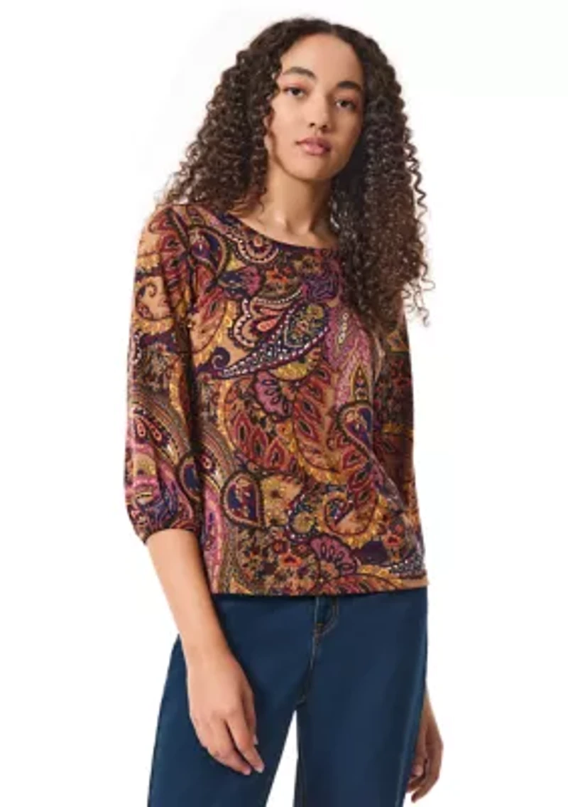 Petite 3/4 Sleeve Printed Moss Crepe Top