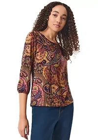 Petite 3/4 Sleeve Printed Moss Crepe Top