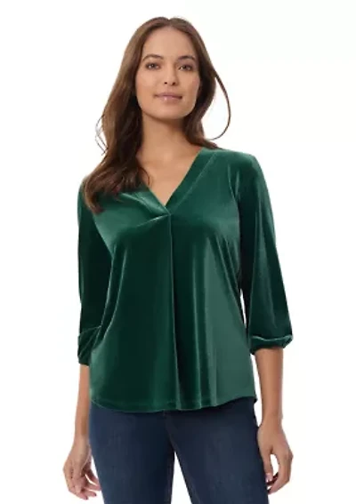 Petite Stretch Velour 3/4 Sleeve Kelly Blouse