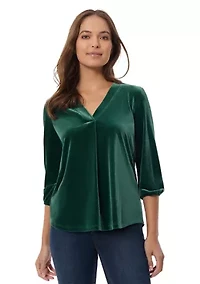 Petite Stretch Velour 3/4 Sleeve Kelly Blouse