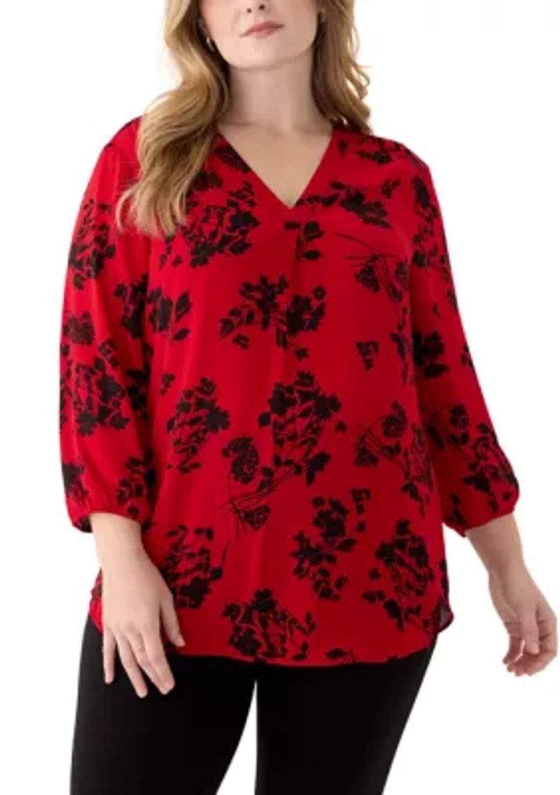 Plus Pleated Front Printed Top