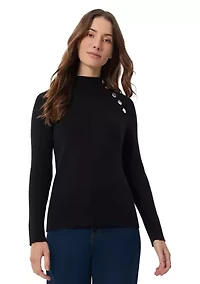Petite Rib Raglan Pullover Sweater with Neck Placket
