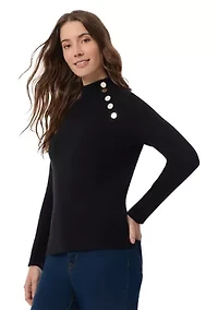 Petite Rib Raglan Pullover Sweater with Neck Placket