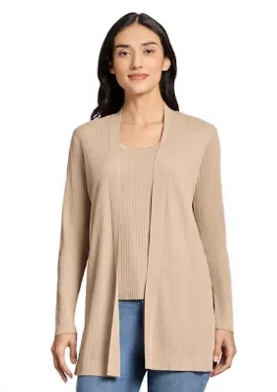 Women's Long Sleeve Cardigan with Side Slits