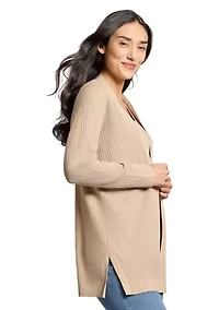 Women's Long Sleeve Cardigan with Side Slits