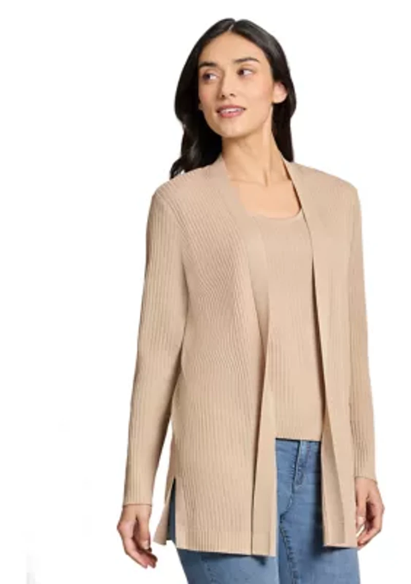 Women's Long Sleeve Cardigan with Side Slits