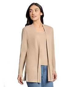 Women's Long Sleeve Cardigan with Side Slits