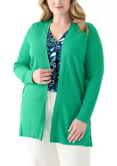 Plus Long Sleeve Cardigan with Side Slits