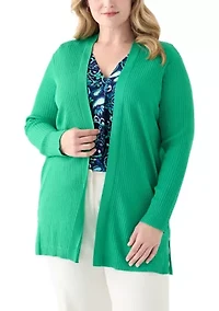 Plus Long Sleeve Cardigan with Side Slits