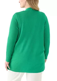 Plus Long Sleeve Cardigan with Side Slits