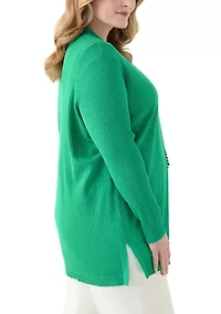 Plus Long Sleeve Cardigan with Side Slits