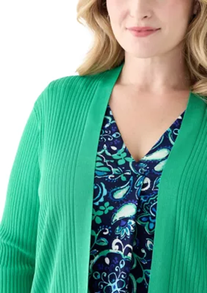 Plus Long Sleeve Cardigan with Side Slits