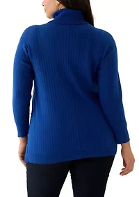Plus Mock Neck Long Sleeve Sweater with Side Placket