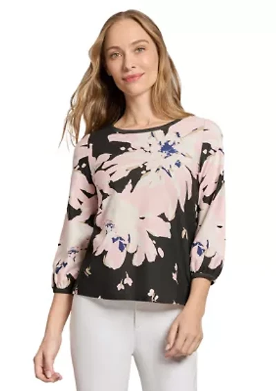 Petite 3/4 Puff Sleeve Printed Top