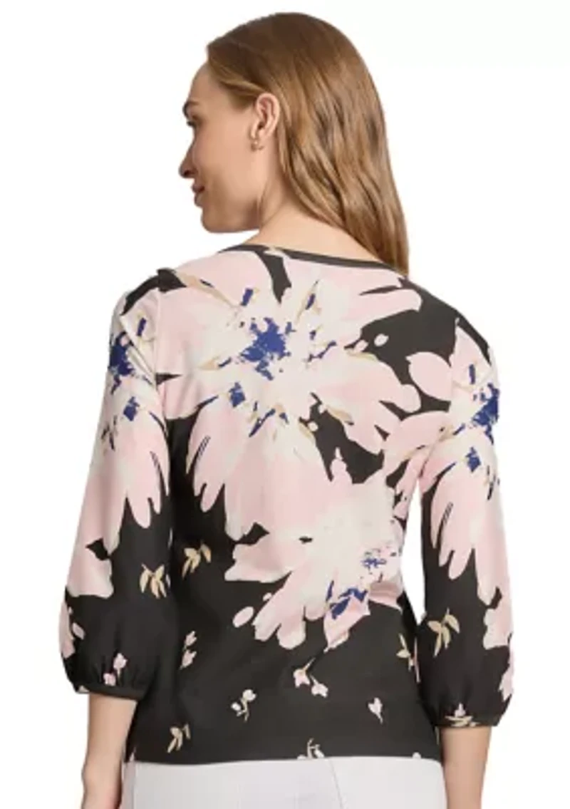 Petite 3/4 Puff Sleeve Printed Top
