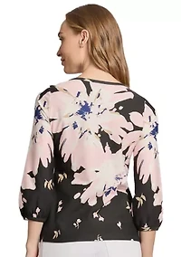 Petite 3/4 Puff Sleeve Printed Top