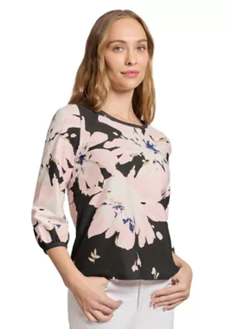 Petite 3/4 Puff Sleeve Printed Top