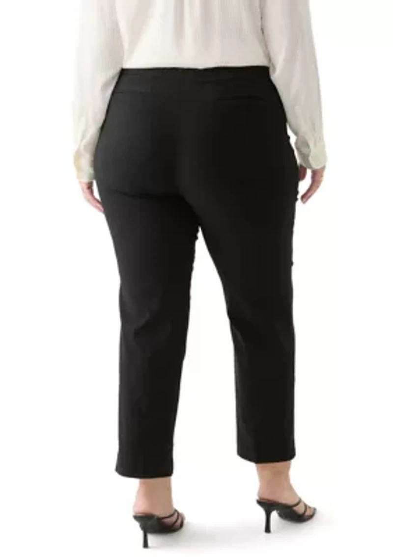 Plus Pull On Wide Waistband Straight Ankle Pants