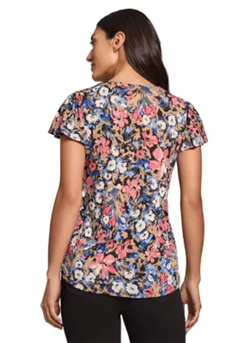 Petite Printed Moss Crepe V-Neck Top