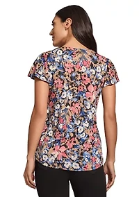 Petite Printed Moss Crepe V-Neck Top