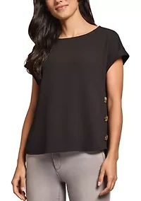 Women's Short Sleeve Button Detail Blouse