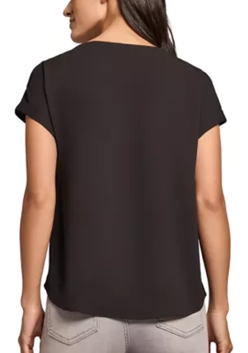 Women's Short Sleeve Button Detail Blouse