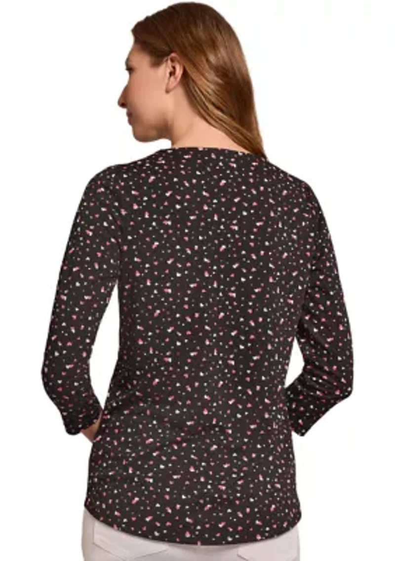 Women's 3/4 Sleeve V-Neck Heart Print Top
