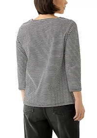 Petite Mini Yarn Dyed Feeder Stripe 3/4 Sleeve Square Neck Top