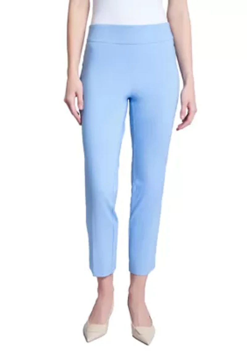 Petite Pull On Wide Waistband Front Seam Slim Ankle Pants