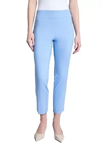 Petite Pull On Wide Waistband Front Seam Slim Ankle Pants