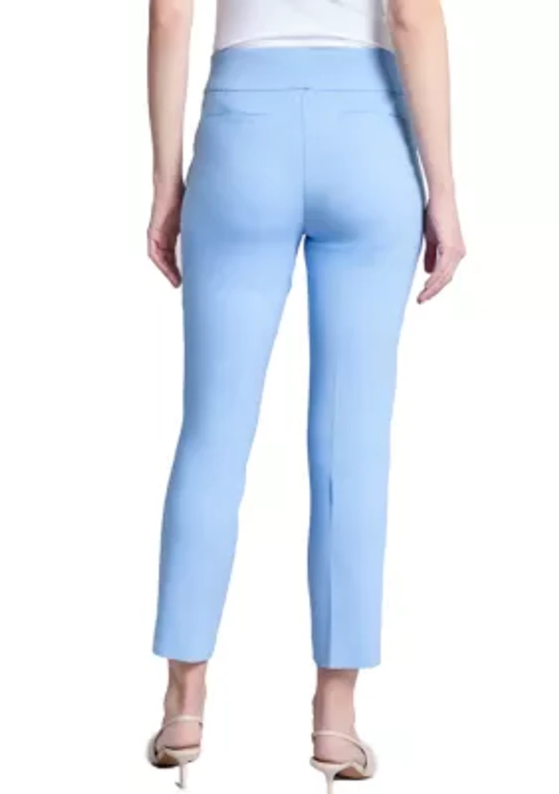 Petite Pull On Wide Waistband Front Seam Slim Ankle Pants
