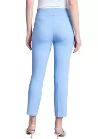 Petite Pull On Wide Waistband Front Seam Slim Ankle Pants