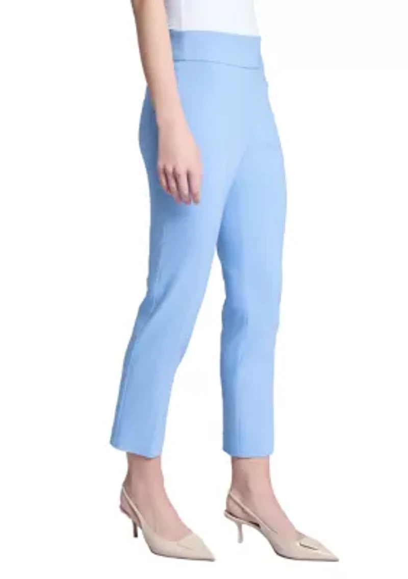 Petite Pull On Wide Waistband Front Seam Slim Ankle Pants