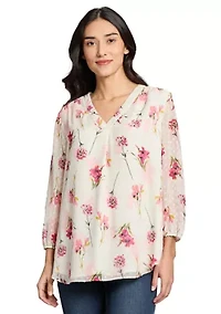 Petite V-Neck Tunic Top with Elastic Cuff Sleeves
