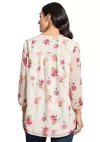 Petite V-Neck Tunic Top with Elastic Cuff Sleeves
