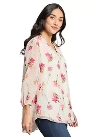 Petite V-Neck Tunic Top with Elastic Cuff Sleeves