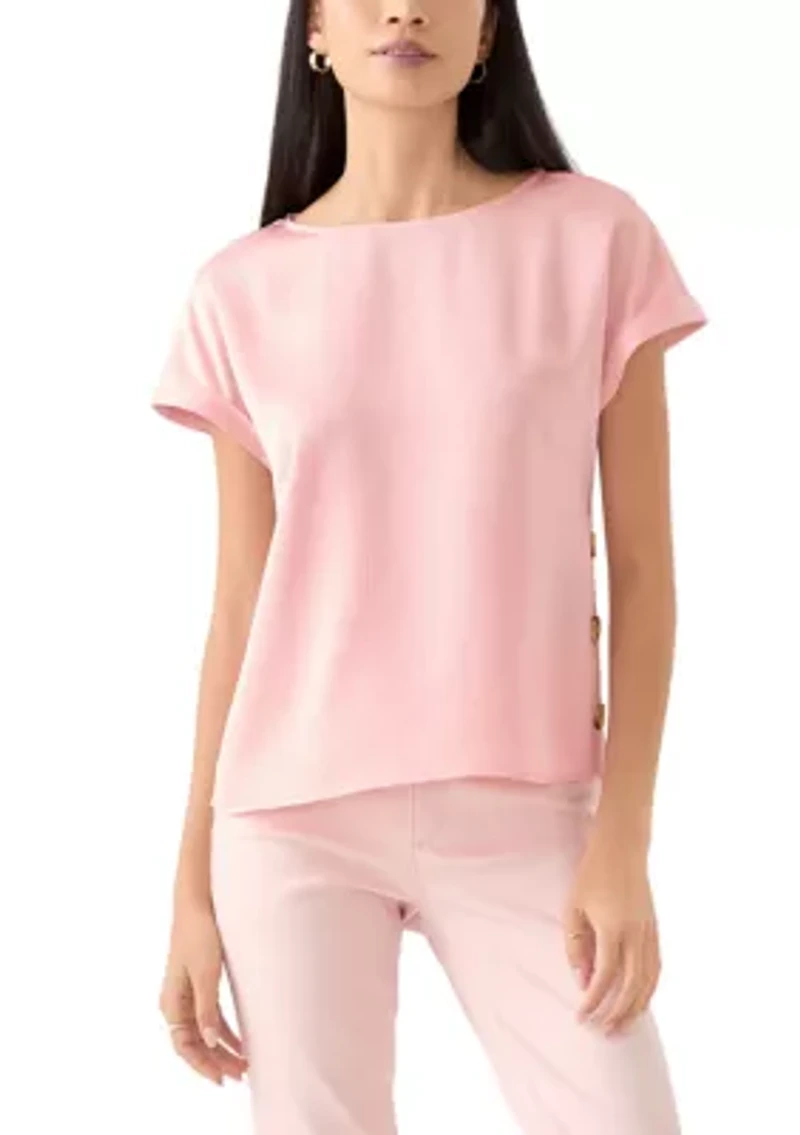 Petite Short Sleeve Side Button Blouse