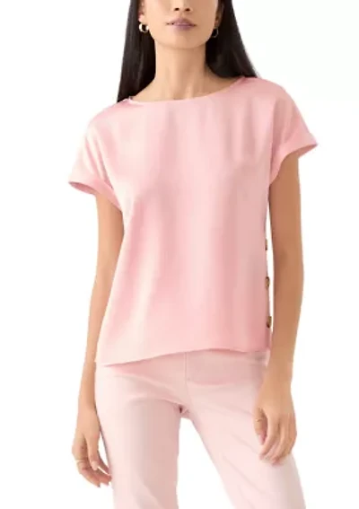 Petite Short Sleeve Side Button Blouse