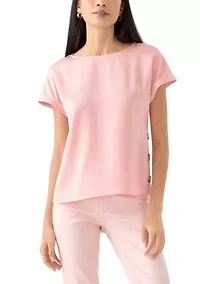 Petite Short Sleeve Side Button Blouse