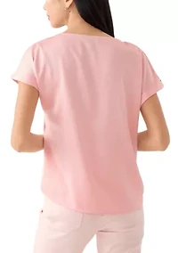 Petite Short Sleeve Side Button Blouse