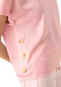 Petite Short Sleeve Side Button Blouse