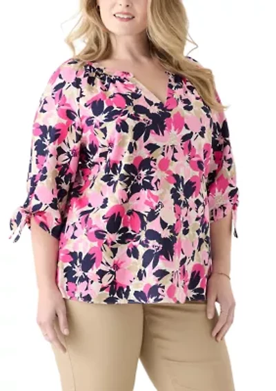Plus Elbow Sleeve Raglan Blouse