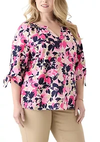 Plus Elbow Sleeve Raglan Blouse