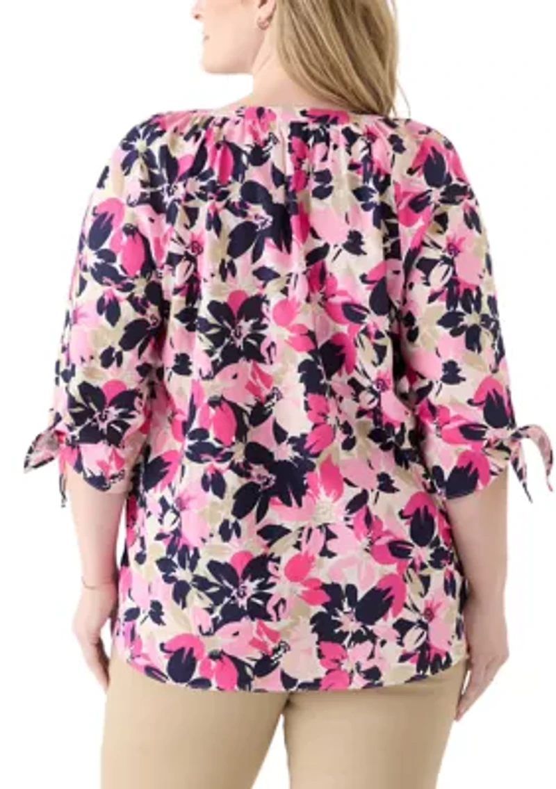 Plus Elbow Sleeve Raglan Blouse