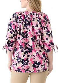 Plus Elbow Sleeve Raglan Blouse