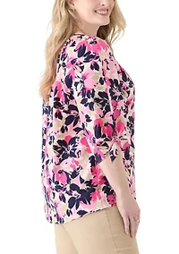 Plus Elbow Sleeve Raglan Blouse