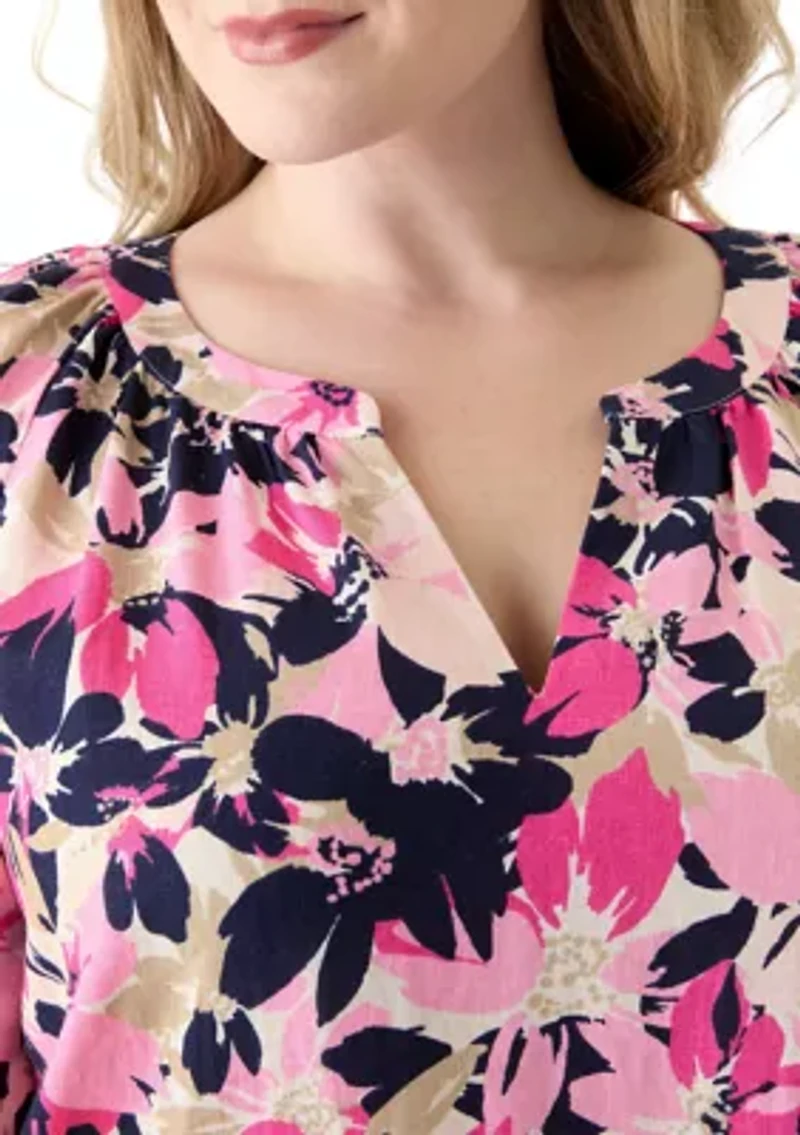 Plus Elbow Sleeve Raglan Blouse